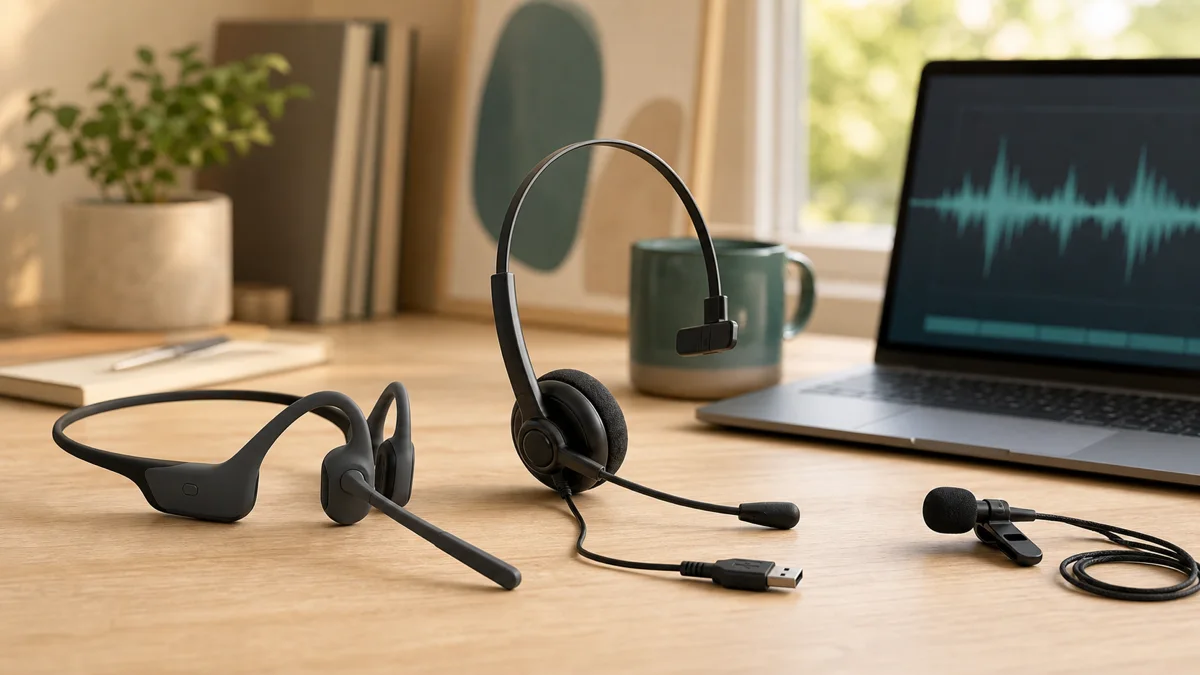 長時間の音声入力に使うオープンイヤー型と片耳型のヘッドセット